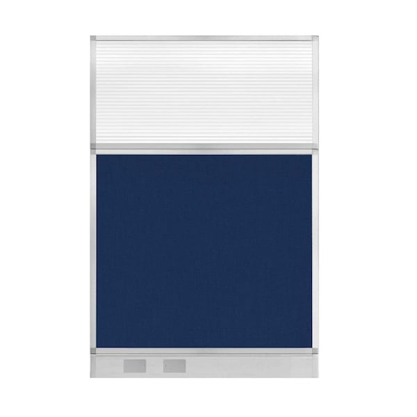 Hush Panel Cubicle Partition 4' x 6' Navy Blue Fabric Clear Fluted Window w/ Cable Channel